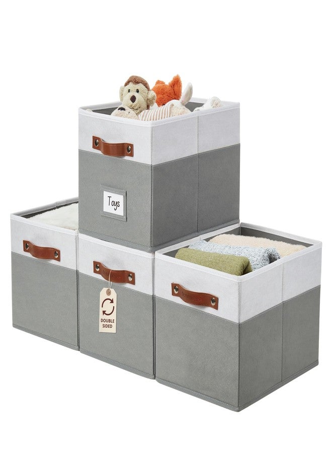 DECOMOMO Storage Baskets for Shelves - Large 15"x11"x10" Foldable Fabric Storage Bins, Baskets for Organizing with Labels (Grey & White, 4pcs) - Image 1